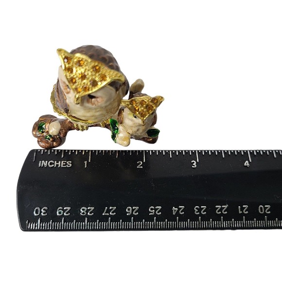 Pier 1 Owl with Baby Figurine Cloisonné Rhinestone Trinket Box Jewelry Holder - Picture 13 of 14
